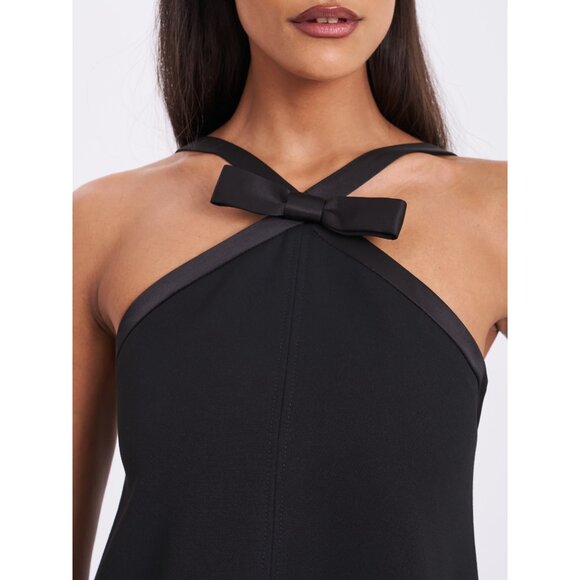 Caitlin Black Satin Trim Mini Dress with Bow - Picture 11 of 16